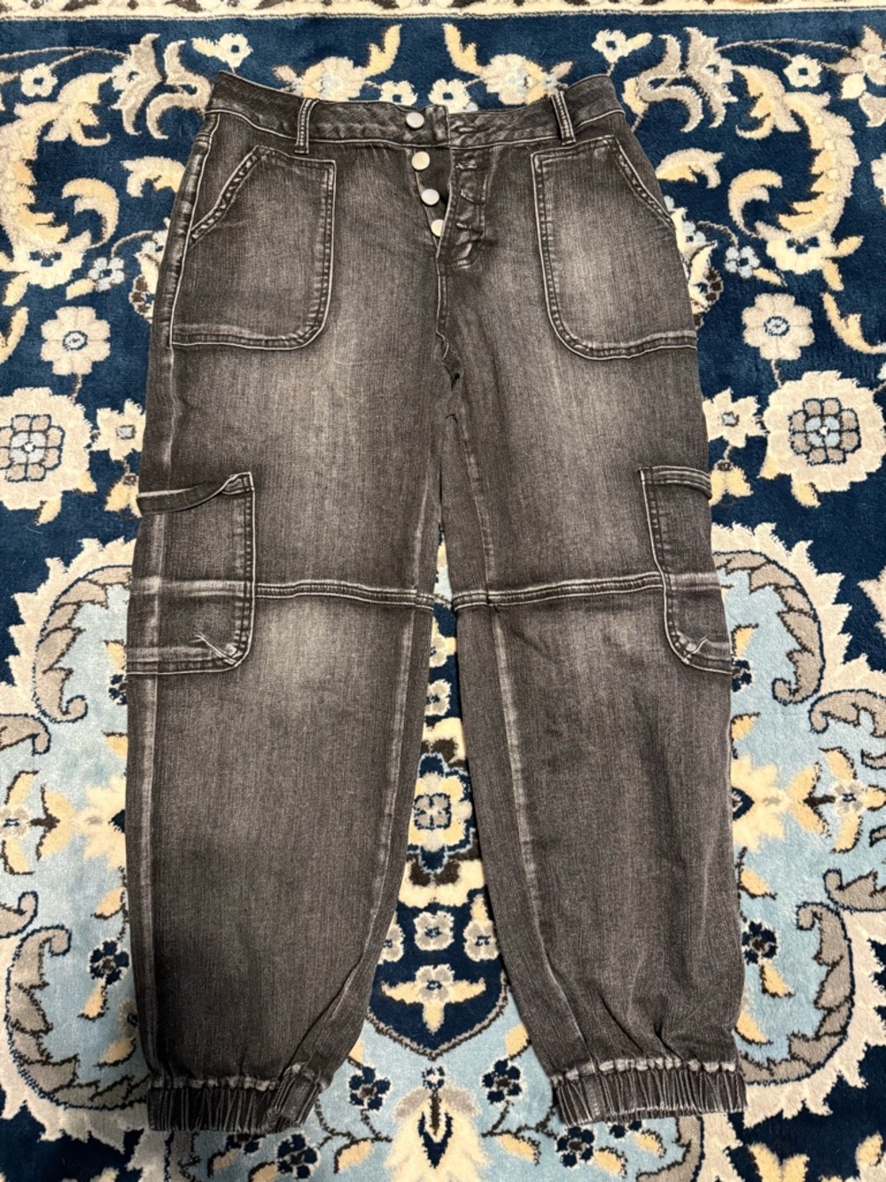 Washed Black Cargo Jogger Pants